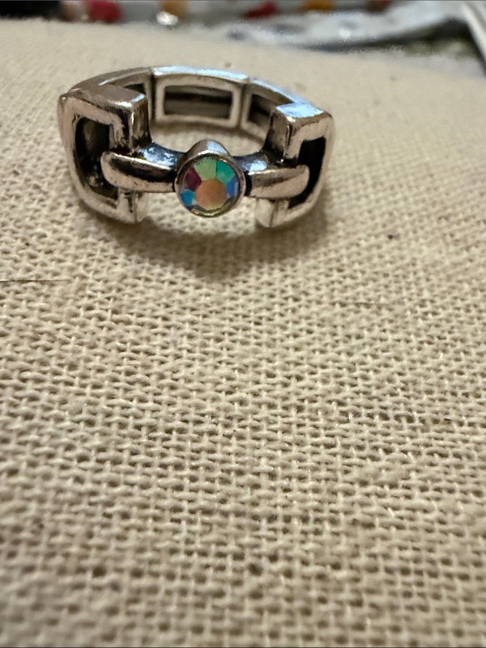 Silver-Tone Ring with Multicolor Aurora Crystal Center